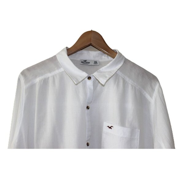 HOLLISTER Easy Logo Button-Through Cotton Shirt in White - XL/XXL - Picture 2 of 8